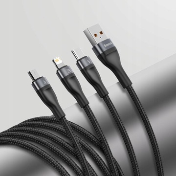 USB-КАБЕЛЬ BASEUS 3IN1 ДЛЯ IPHONE MICRO TYPE-C 5A LED
