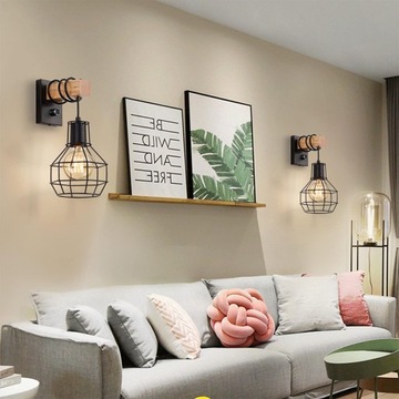 LAMPA KINKIET ŚCIENNY DREWNO LOFT VINTAGE SALON SYPIALNIA SCHODY HOL