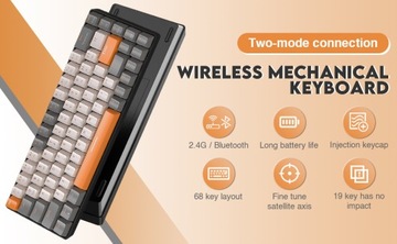 Беспроводная механическая клавиатура Red Axis с 68 клавишами оснащена USB/Bluetooth.