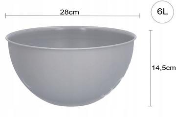 MISKA KUCHENNA plastikowa szara 6l duża na sałatkę okrągła śr 28 cm