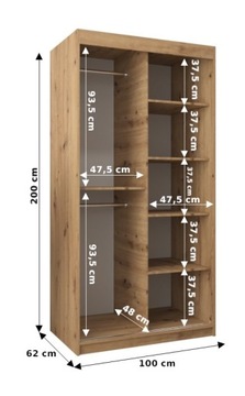 Szafa przesuwna garderoba TOKYO 1 100 cm z lustrem