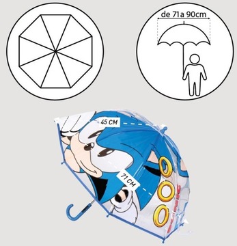 Jeż Sonic Głęboki Parasol Parasolka dla Dzieci