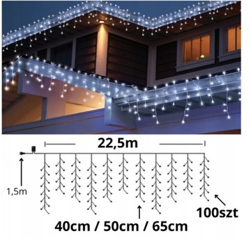 Icicle LAMPS LED 500 ШТОРА Внешнее внутреннее освещение 22,5 м + ВСПЫШКА