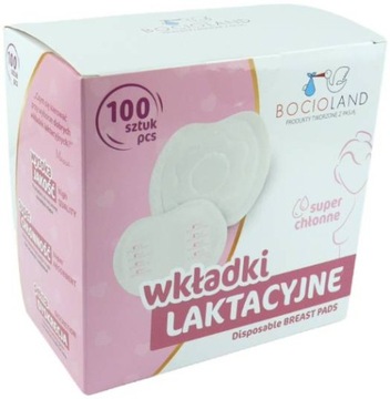 WKŁADKI LAKTACYJNE BOCIOLAND 100 sztuk JEDNORAZOWE BOC0156 BIAŁE CHŁONNE