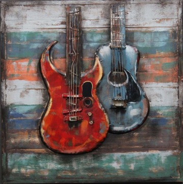 OBRAZ Gitary 3D Drewno Metal Trójwymiarowy Gitara