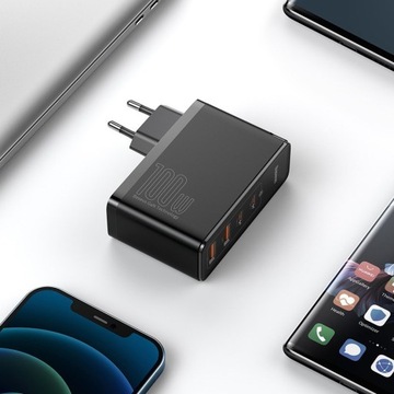 МОЩНОЕ СЕТЕВОЕ ЗАРЯДНОЕ УСТРОЙСТВО BASEUS 2 БЛОКА ПИТАНИЯ USB USB-C QC 100 Вт + КАБЕЛЬ TYPE-C