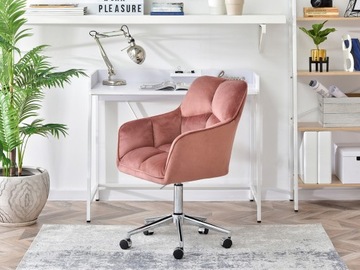 MODNY FOTEL DO SALONU KOSMETYCZNEGO Z WELURU ISLA PUDROWY RÓŻ NOGA CHROM
