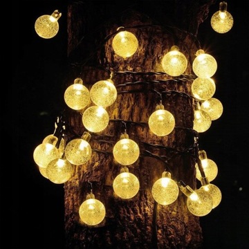 GIRLANDA SOLARNA OGRODOWA KULKI 20 LED CZUJNIK ZMIERZCHU LAMPKI OGRODOWE 5m