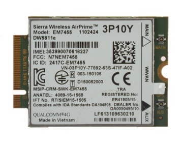 Modem DELL WWAN 4G LTE Sierra Wireless AirPrime 3P10Y EM7455 DW5811e Dell