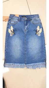 #E1185 Джинсовая классическая юбка JEANS, разрез M