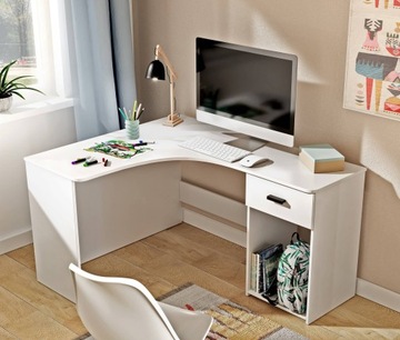 Белый угловой стол CORNER с белым ящиком