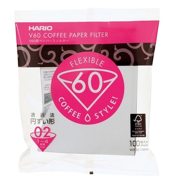 HARIO DRIP PLASTIKOWY PRZEZROCZYSTY V60-02 + FILTRY PAPIEROWE BIAŁE 100szt