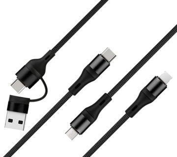 Кабель USB/USB-C 3в1, кабель для зарядки USB-C/Lightning/micro USB