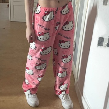 Хэллоуин Sanrio Hello Kitty Пижамные штаны Аниме Флис Двойная Z