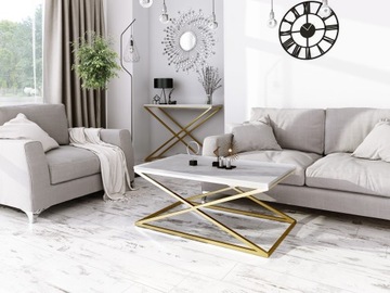 Nowoczesna Konsola X Przedpokój Loft 110x30x80 Metal Złota+Beton Jasny
