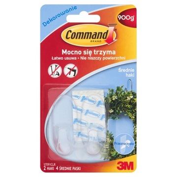 COMMAND 3M 2 średnie haki przezroczyste + 4 paski