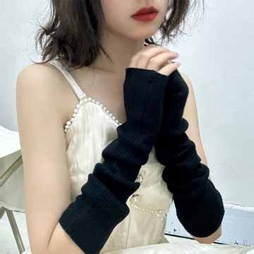 Autumn Winter Women Arm Warmers Fingerless Cuf Knitted Arm Sleeve Fine