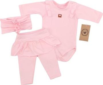 3cz KOMPLET body+ legginsy ze spódniczką+opaska 68