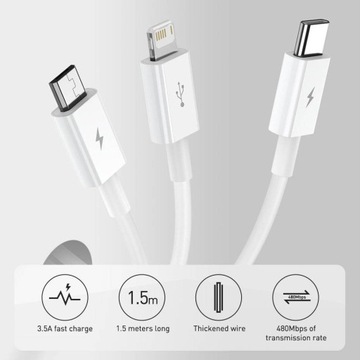 Baseus 3in1 USB — кабель microUSB Lightning USB-C