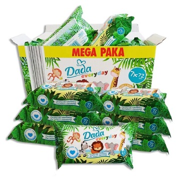 2x Подгузники DADA Extra Care 4 164шт + САЛФЕТКИ MEGA PAKA 7х72шт 504шт