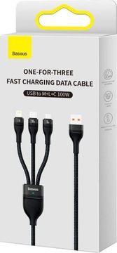 USB-кабель Baseus USBA USBC + microUSB + Lightning 1,2 м Черный
