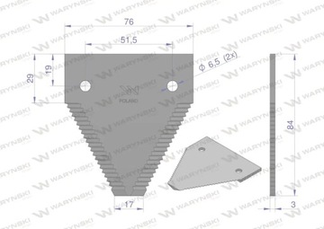 25x Нож уборочный 84x76x3мм отв. 6,5 применение 611203.1 Claas WARYŃSKI