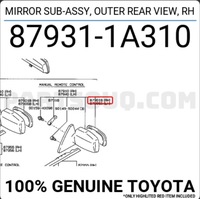 фото thumb №8, Вкладиш дзеркало правого toyota carina 87931-1a310