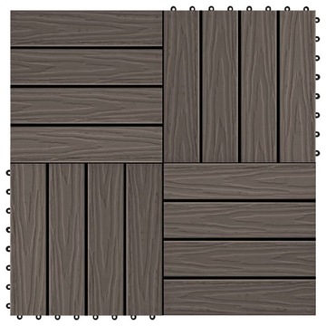 vidaXL Płytki tarasowe tłoczone, WPC, 11 szt, 30x30cm, 1m², brąz