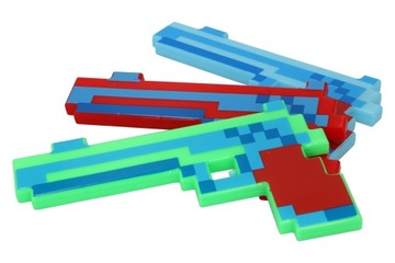 PISTOLET MINECRAFT NA BATERIE PIXEL ŚWIECĄCY + DŹWIĘKI BROŃ Z GRY MAJKRAFT