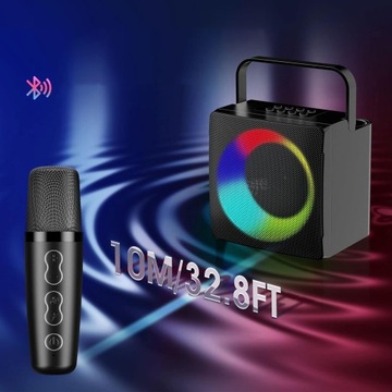 PRZENOŚNY GŁOŚNIK KARAOKE Z BLUETOOTH 5.0 I LED I 2 MIKROFONAMI