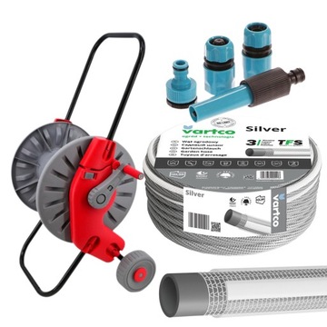 WÓZEK + WĄŻ OGRODOWY 3-WARSTWOWY 3/4'' 20M + ZESTAW KOŃCÓWEK PRODUKT POLSKI