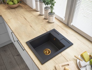 Одинарная чаша черный BEST SINK + кухонный смеситель GOLD + ДИСПЕНСЕР