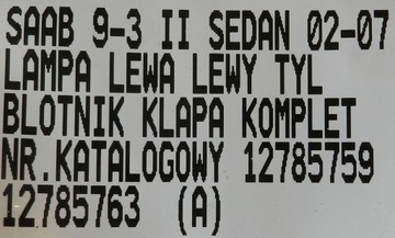 фото thumb №10, Saab 9-3 ii 02-07 sedan лампа ліва лівий зад 12785759 12785763 комплект
