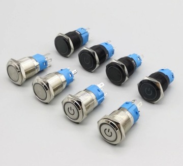 Кнопочный переключатель черный SPDT On-On металл 16мм LED 12V bi