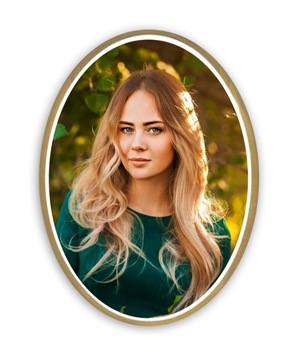 Фотография могилы, овал, 9х12см, цветная + золотая полоска.