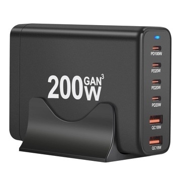 Зарядное устройство GaN мощностью 200 Вт, 6 портов USB Type C, зарядное устройство PD, быстрая зарядка 3.0, USB Type C