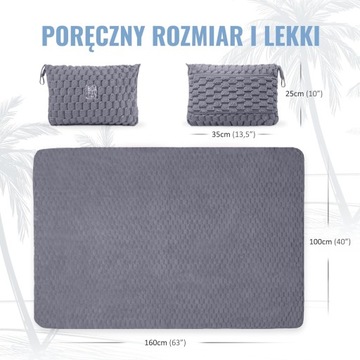 Koc podróżny poduszka podróżna 2 w 1 160 x 100 cm szary
