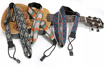 Pasek do ukulele uniwersalny haftowany ziel-bezowy