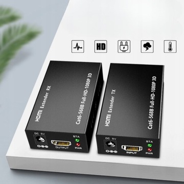Удлинитель HDMI 60 м RJ45 к усилителю сигнала передачи сети HDMI