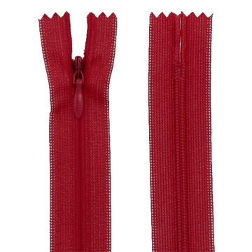 ZAMKI ZAMEK BŁYSKAWICZNY CIENKI KRYTY 40cm CIEMNY CZERWONY 1szt.