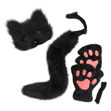 Набор из маски и хвоста Therian для девочки. Маска Therian Cat, черная.