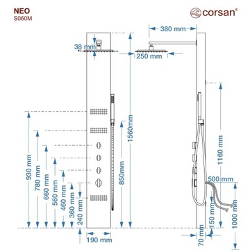 Душевая панель Corsan NEO Смеситель стальной