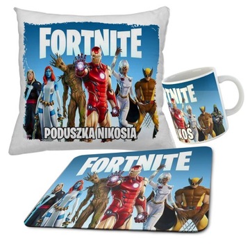 zestaw FORTNITE KUBEK + PODUSZKA + PODKŁADKA POD MYSZ + IMIĘ RÓŻNE WZORY
