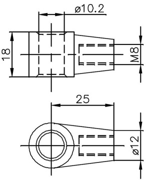 Przegub oczkowy fi 10mm gwint M8 długość 25mm grubość 18mm 25341