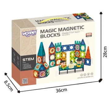 DUŻE KLOCKI MAGNETYCZNE KONSTRUKCYJNE 3D PANELE UKŁADANKA 98 el. WOOPIE