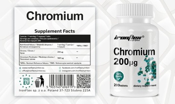 IRONFLEX CHROM 200µg PIKOLINIAN CHROMU 200 tabl REDUKCJA CUKIER ODCHUDZANIE