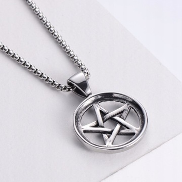 NASZYJNIK Srebrny Stal Łańcuszek PENTAGRAM 311