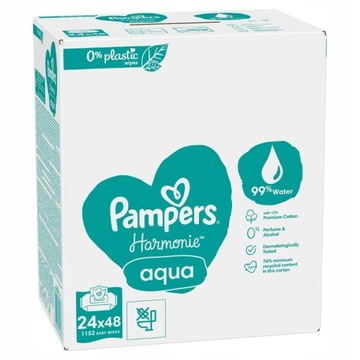 Коробка влажных салфеток PAMPERS Harmonie Aqua 99% вода 24x48 XXL