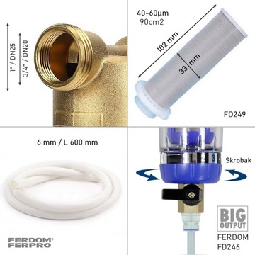 FD246 Фильтр предварительной очистки воды 3/4–1 дюйм, 40–60 м, нержавеющая сталь, самоочищающийся скребок