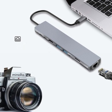 АДАПТЕР-концентратор СТАНЦИОННЫЙ РАЗДЕЛИТЕЛЬ 8 В 1 USB-C HDMI 4K LAN SD/TF PD